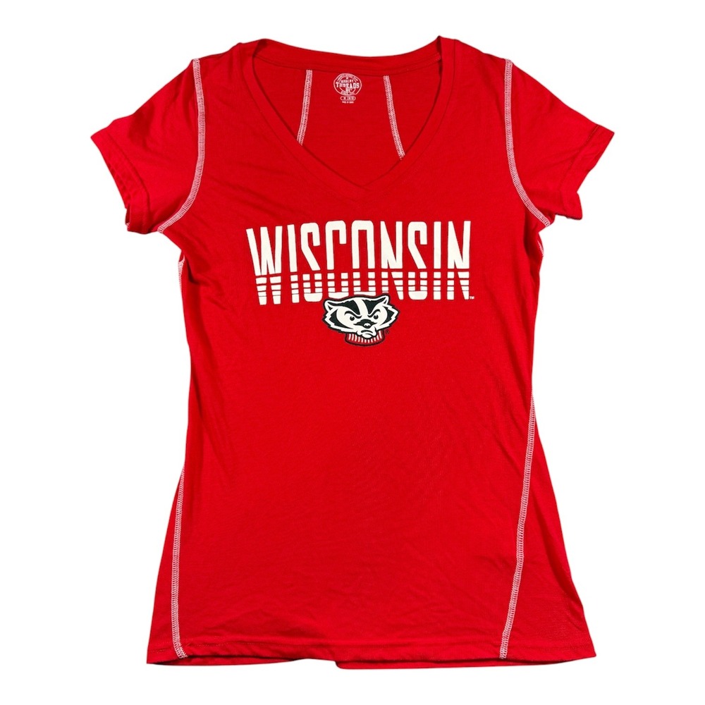 Rivalry Threads Wisconsin Badgers T-Shirt Womens Size M Red V-Neck Graphic Tee